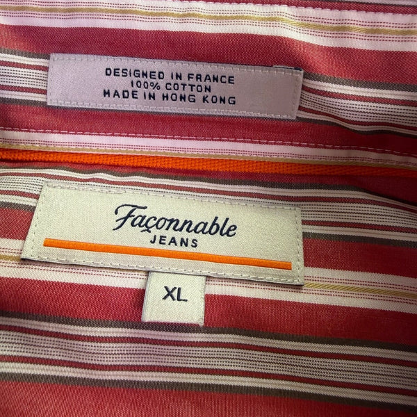 Faconnable Mens Red & White Cotton Striped Long Sleeve Button-Up Shirt Size XL