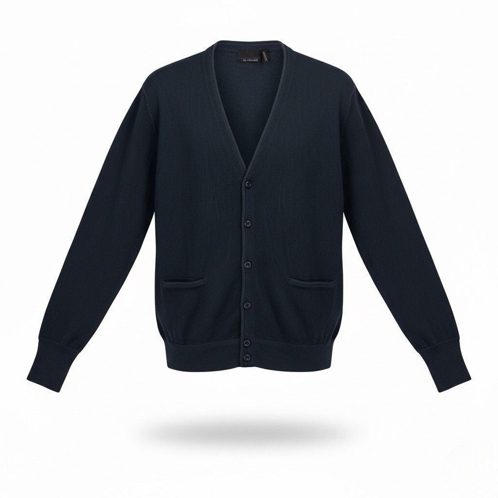 Bill Blass Mens Navy Cardigan Sweater V-Neck Casual Button Front Knit Sz L