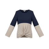 Market & Spruce Womens Navy & Beige Front Twist Knit Top Size L