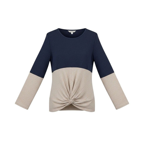 Market & Spruce Womens Navy & Beige Front Twist Knit Top Size L