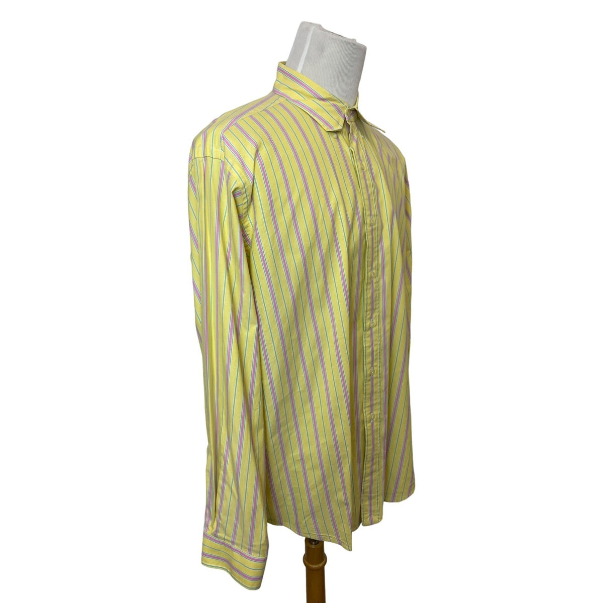 Ralph Lauren Men's Yellow With Pink Stripes Long sleeve Button Up Shirt Sz -XL