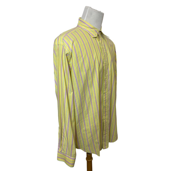 Ralph Lauren Men's Yellow With Pink Stripes Long sleeve Button Up Shirt Sz -XL