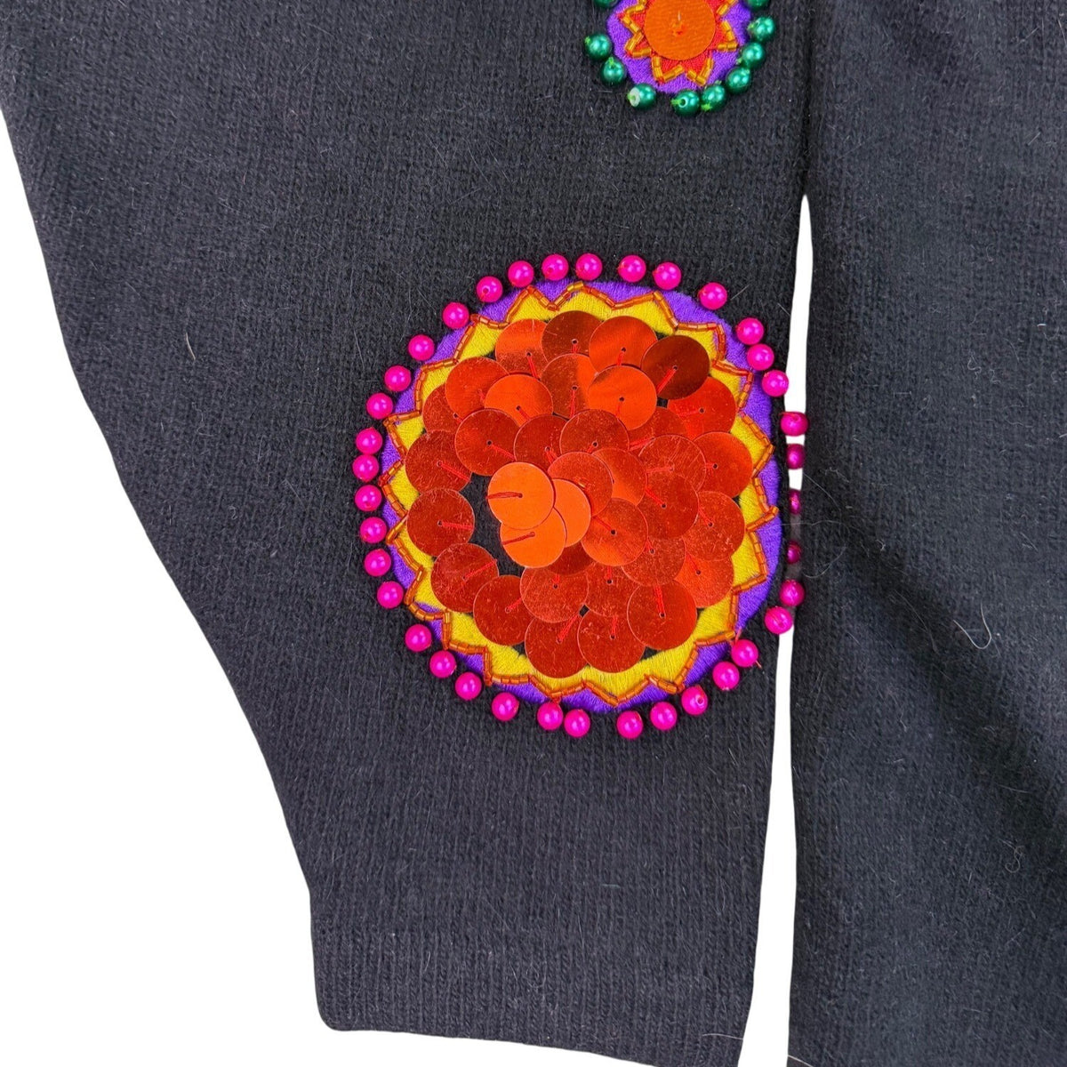 Cedars Womens Black Wool Sweater Sequin Embellished Circles Size L