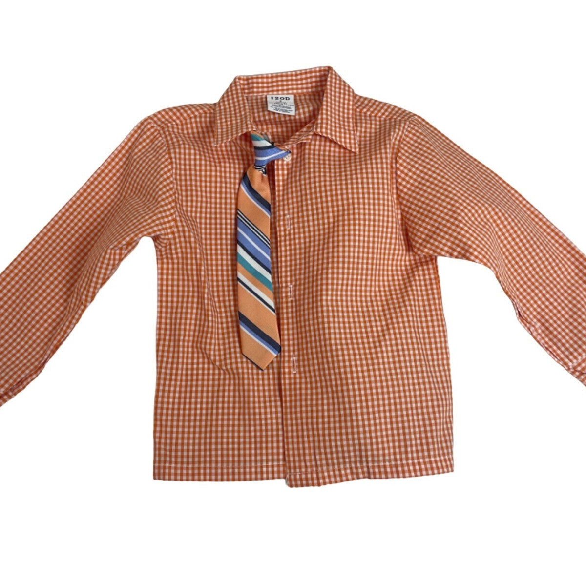 Izod Boys Orange Gingham Shirt & Striped Clip-On Tie Set Size 6