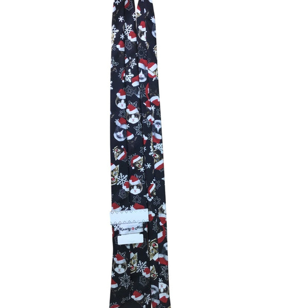 Knotty & Nice Mens Black Polyester Christmas Cats Santa Snowflakes Tie OS