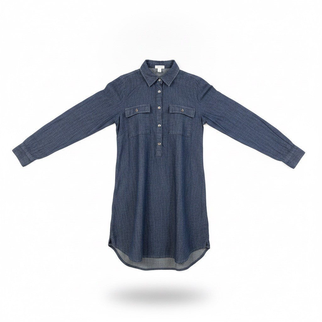 Isabel Maternity Womens Blue Cotton Spandex Long Sleeve Denim Tunic Top Sz XS
