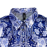 Stylewe Womens Blue White Floral Long-Sleeve Blouse Elegant Shirt Size M
