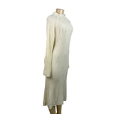 Queens Street Womens Cream Ribbed Knit Long Sleeve Midi Sweater Dress Size OS