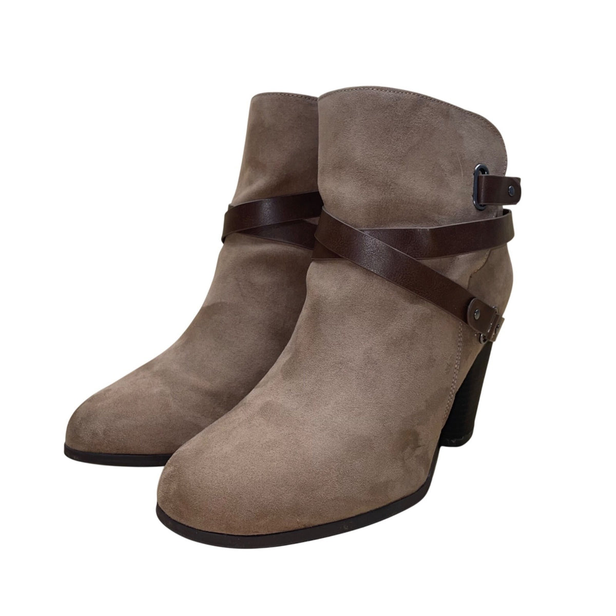 Torrid Women’s Brown Faux Leather Strap Block Heel  Ankle Boots Size 11W