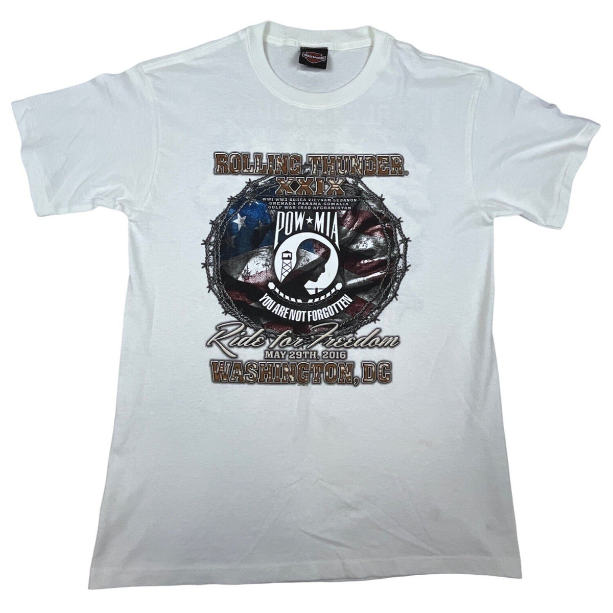 White Harley Davidson Men’s Rolling Thunder XXIX (2016) POW MIA T Shirt  Sz M