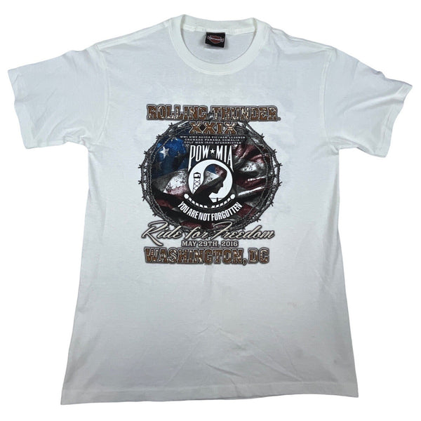 White Harley Davidson Men’s Rolling Thunder XXIX (2016) POW MIA T Shirt  Sz M