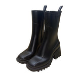 Chloe Women’s Black Rubber Zip-Up Chunky Heel Square Toe Betty Rain Boots Sz 10