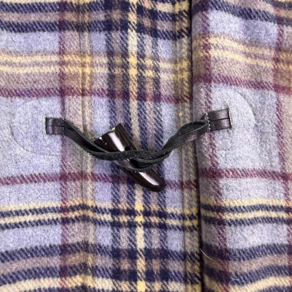 L.L. Bean Womens Plaid Wool-Blend Hooded Toggle Coat Blue/Yellow Sz M