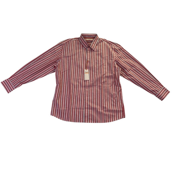 Faconnable Mens Red & White Cotton Striped Long Sleeve Button-Up Shirt Size XL