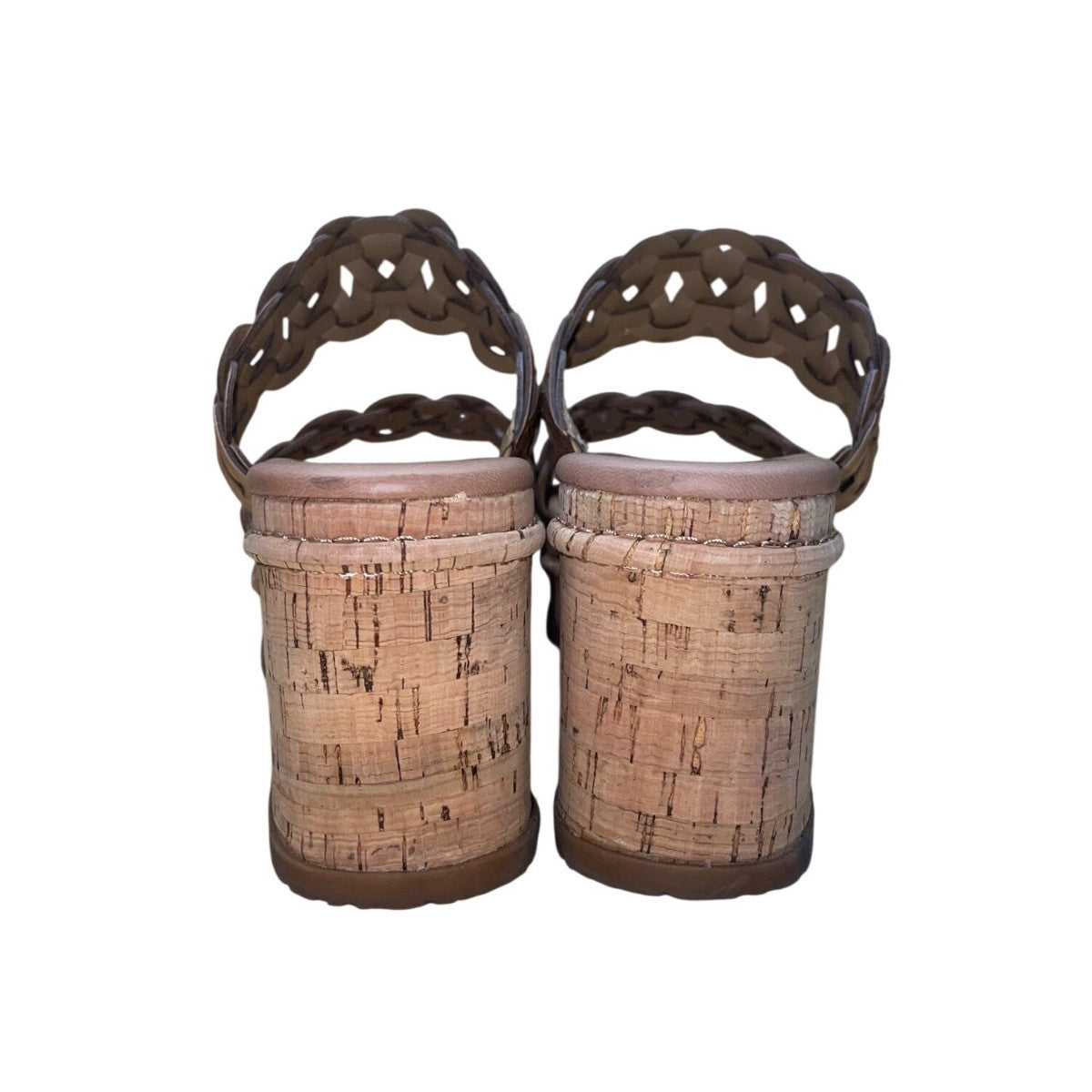 Baretraps Women’s Natural Leather Braided Strap Cork Wedge Sandals Size 11M