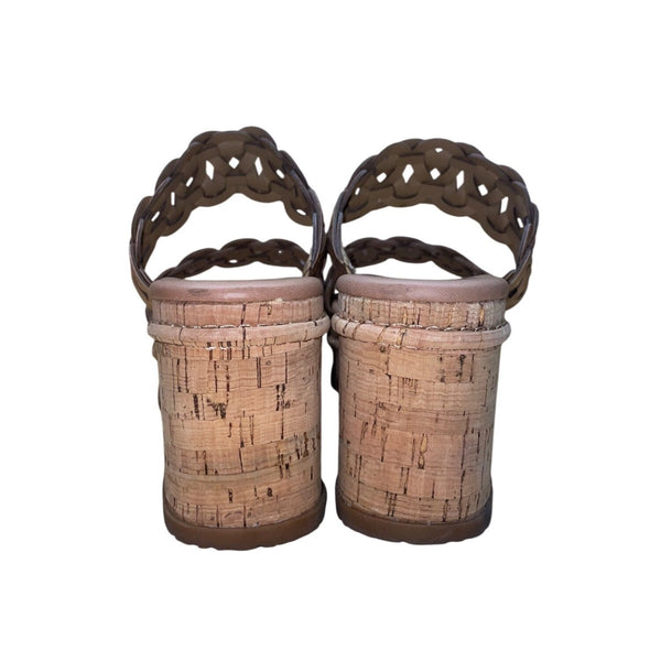 Baretraps Women’s Natural Leather Braided Strap Cork Wedge Sandals Size 11M