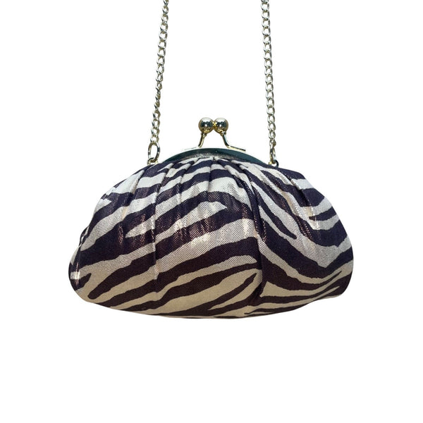 Chicos Women’s Brown & Gold Polyester Zebra Print Mini Crossbody Clutch Bag