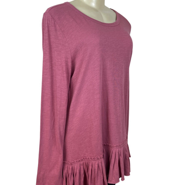 Lori Goldstein LOGO Womens Pink Long-Sleeve Ruffle Hem Tunic Size M