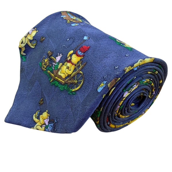 Classic Pooh Mens Blue 100% Silk Necktie Winnie The Pooh Piglet Novelty Print