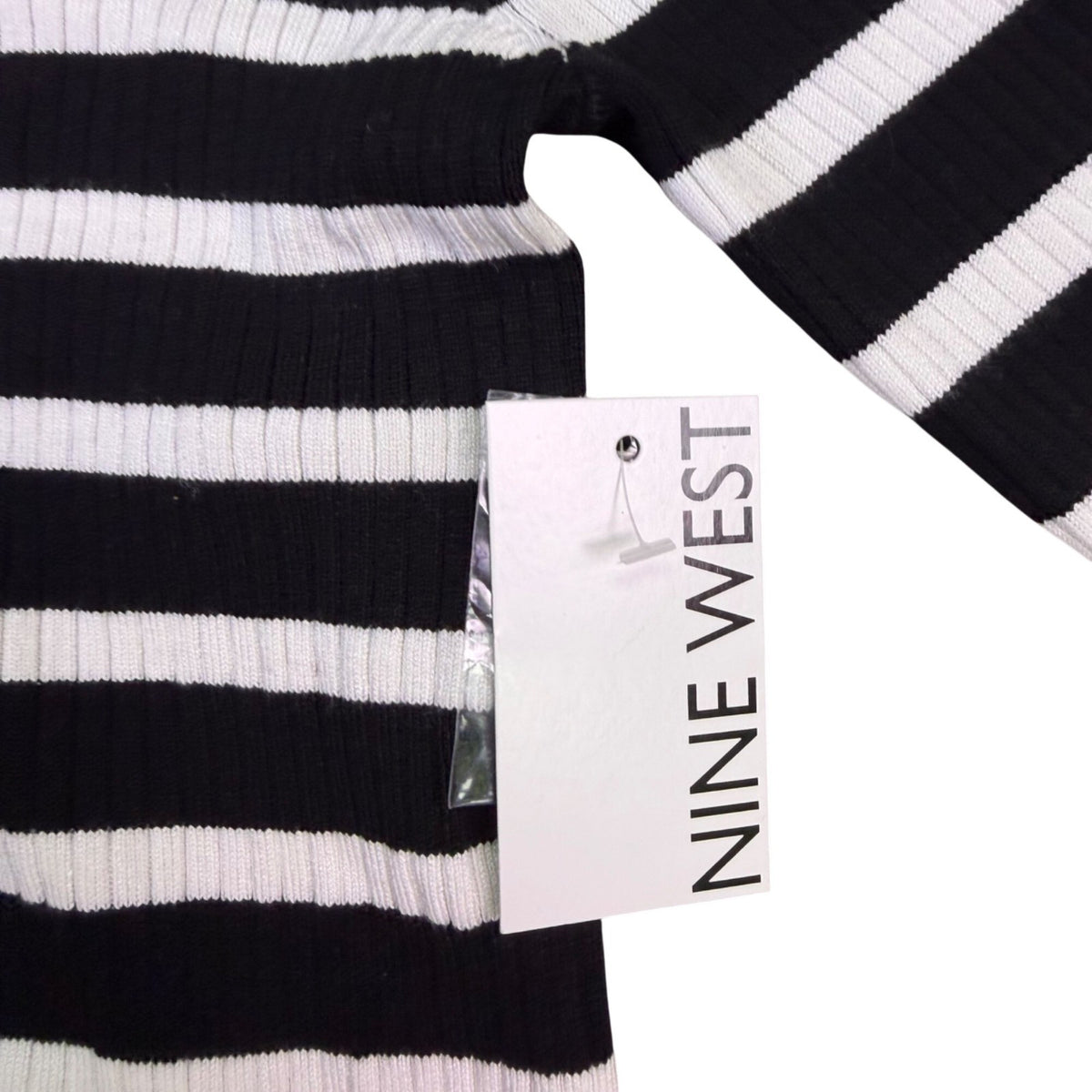 Nine West Womens Black & White Striped Button-Up Cardigan Sweater Size S