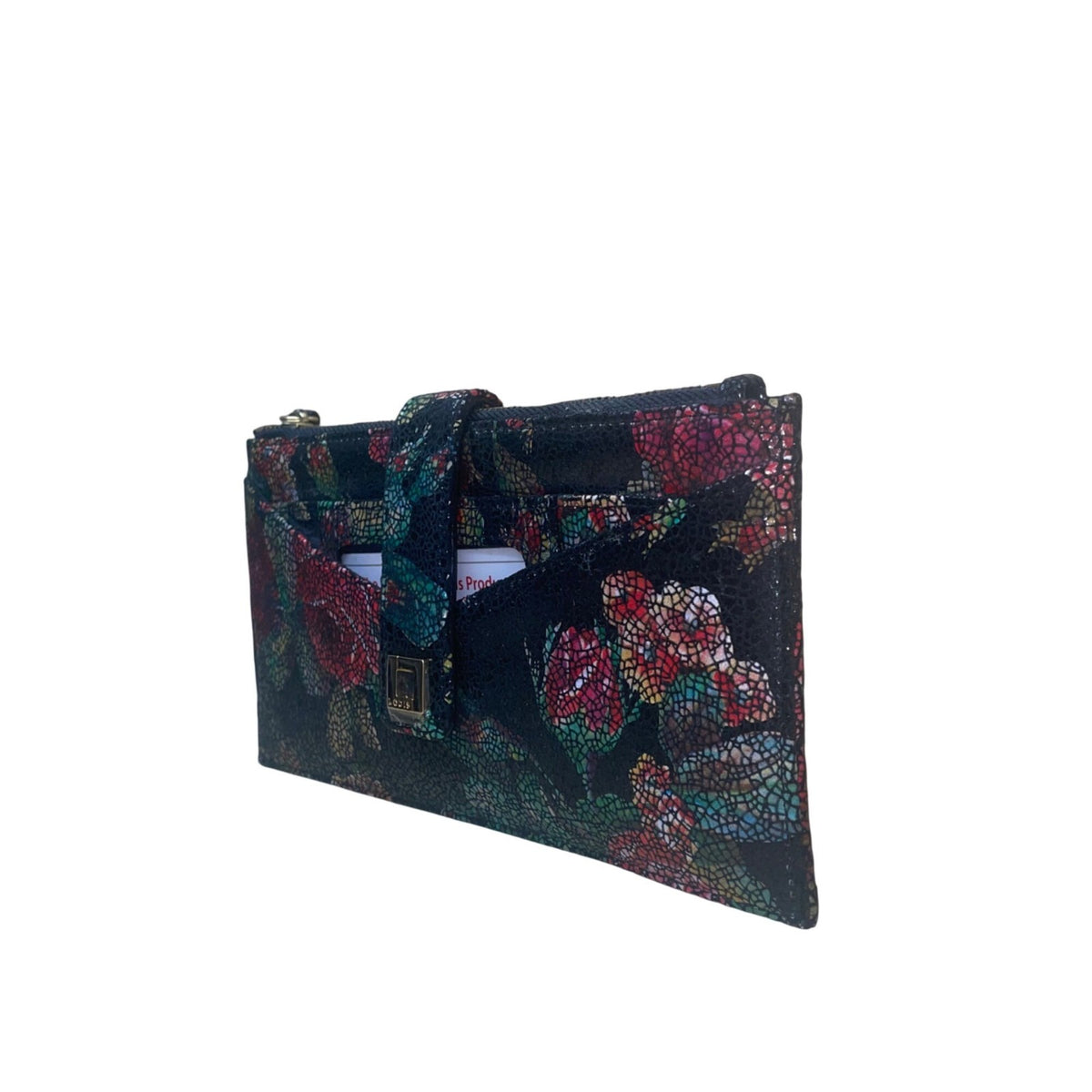 Lodis Women’s Black Multicolor Floral Print Leather RFID Snap Closure Wallet