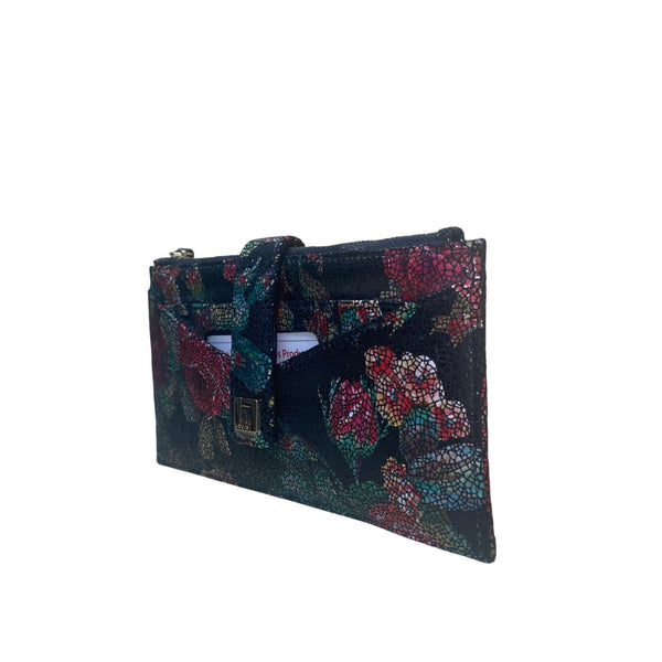 Lodis Women’s Black Multicolor Floral Print Leather RFID Snap Closure Wallet