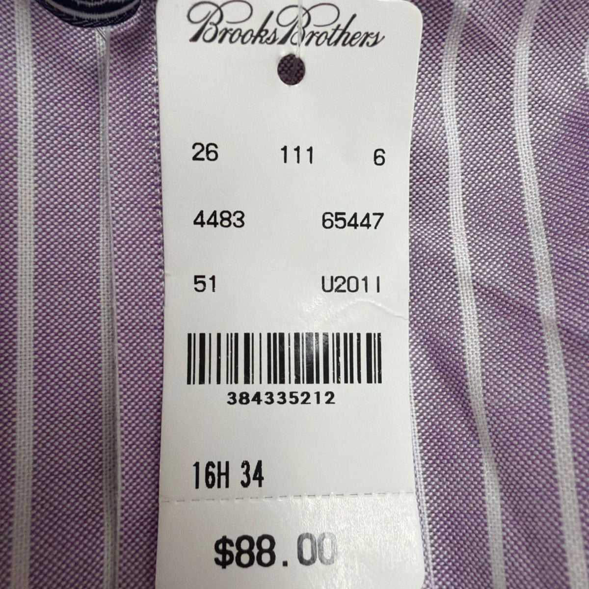 Brooks Brothers Mens Purple & White Striped Collared Shirt Non-Iron Sz16.5 34