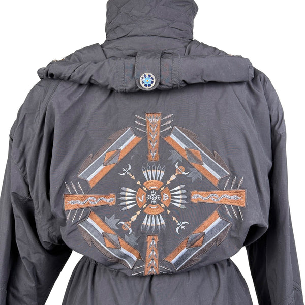 Bogner Womens Black Nylon Embroidered Hooded Jacket Stylish Winter Coat Size 12