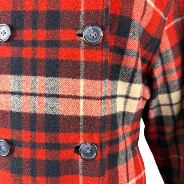 Woolrich Womens Red Plaid Wool Blend Double-Breasted Jacket Winter Coat Size L