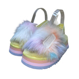 UGG Women’s Multicolor Sheepskin Fluffy Slingback Platform Sandals Size 5