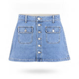American Eagle Womens Light Blue Denim Button-Front Mini Skirt Stretch Cotton Si