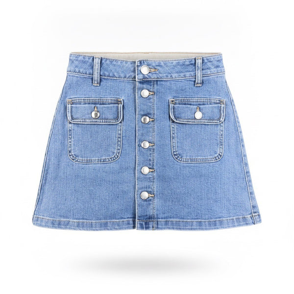 American Eagle Womens Light Blue Denim Button-Front Mini Skirt Stretch Cotton Si