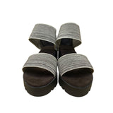 Women’s Black & Gray Lug Sole Stretchy Elastic Two Strap Sandals Size 7