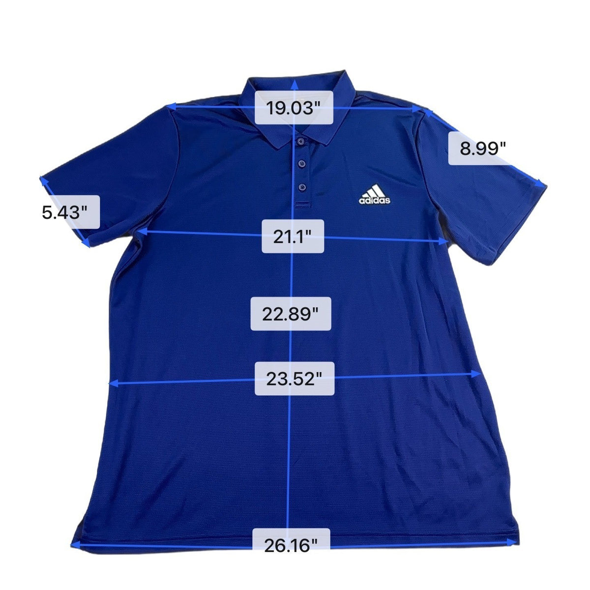 Adidas Mens Blue Polyester Polo Shirt  Embroidered Logo Short Sleeve Size XL