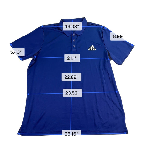 Adidas Mens Blue Polyester Polo Shirt  Embroidered Logo Short Sleeve Size XL