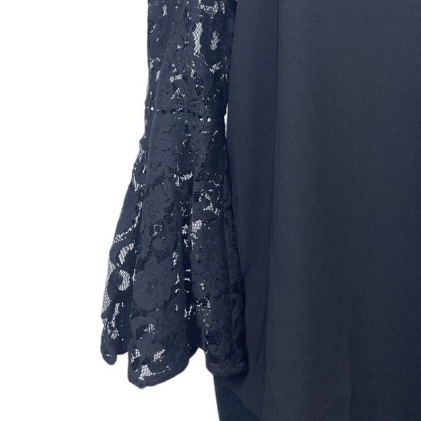 Chico’s Women's Black Long Sleeve Floral Mesh Shirt Sz 1