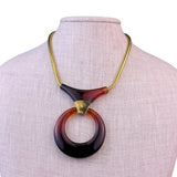 Crown Trifari Gold Tone Lucite Pendant Necklace Serpentine Chain Shell Design
