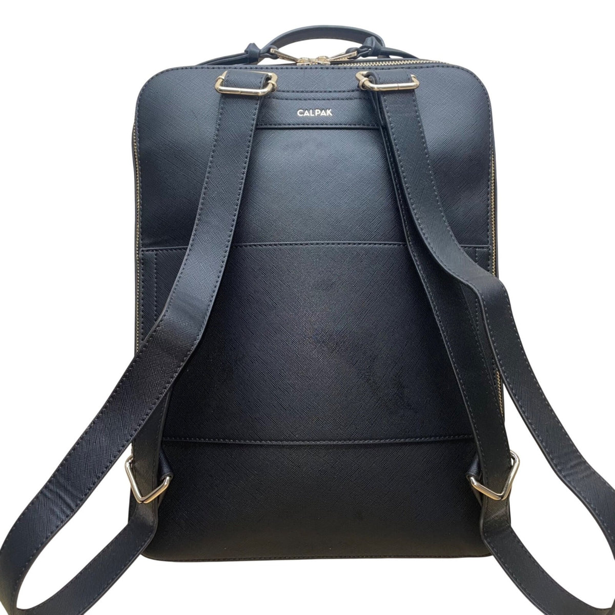 Calpak Unisex Black Leather With Gold Zipper Accents Whipstitch Laptop Backpack