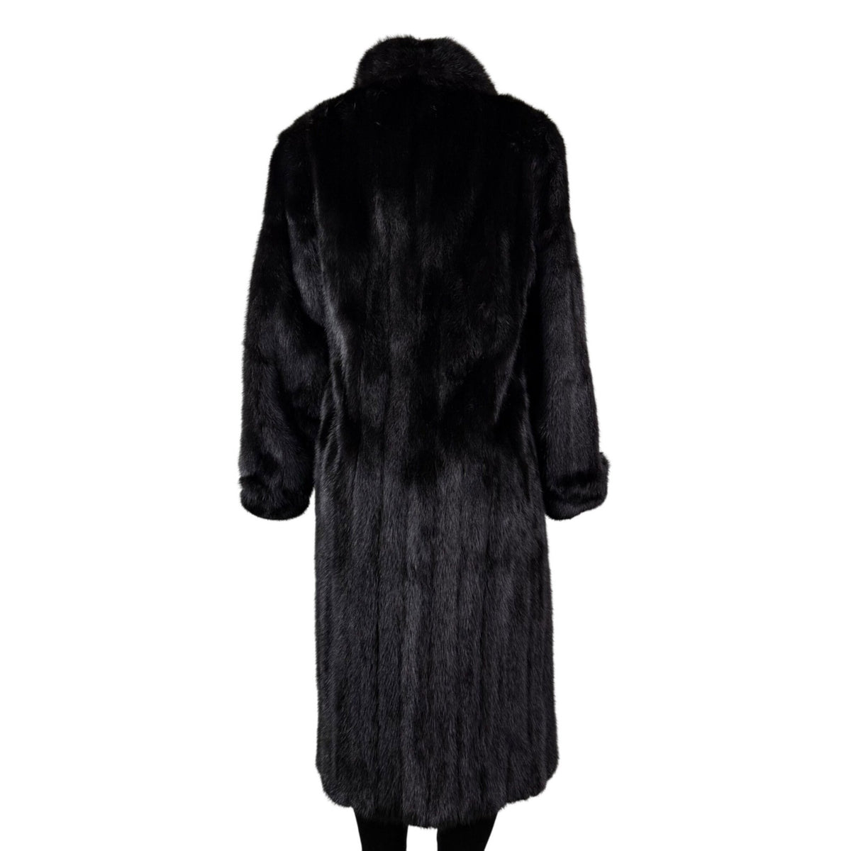 Black Womens Mink Fur Coat Luxury Long Full-Length Button-Up Soft Textured Sz M