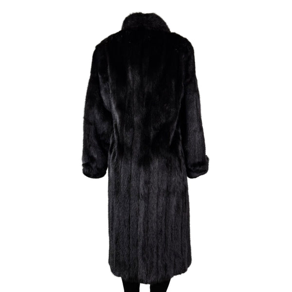 Black Womens Mink Fur Coat Luxury Long Full-Length Button-Up Soft Textured Sz M