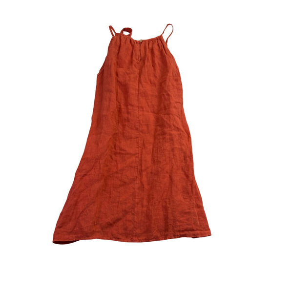 Puro Lino Womens Orange Linen Sleeveless Halter Maxi Dress With Tie Size M