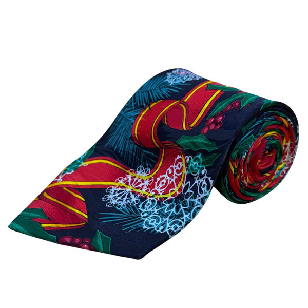Rush Limbaugh No Boundaries Silk Blue & Red Patterned Necktie 59" Holiday Snow