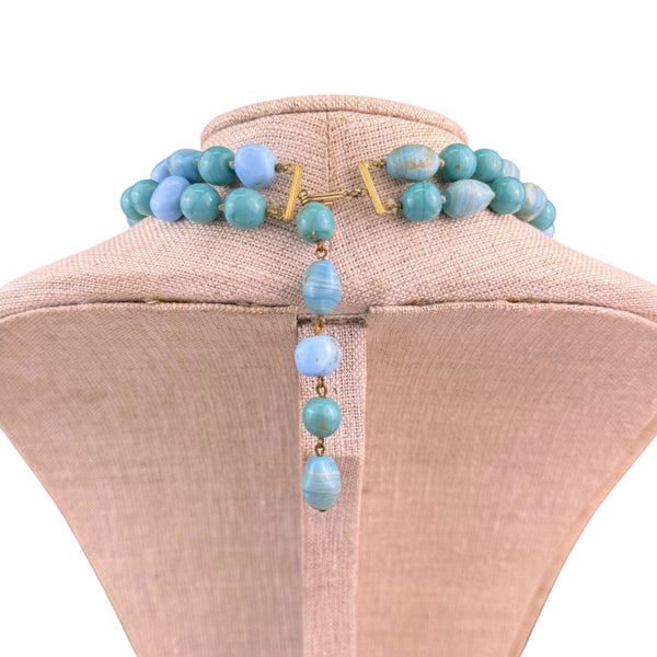 Vintage Womens Blue Multi-Strand Beaded Necklace Adjustable
