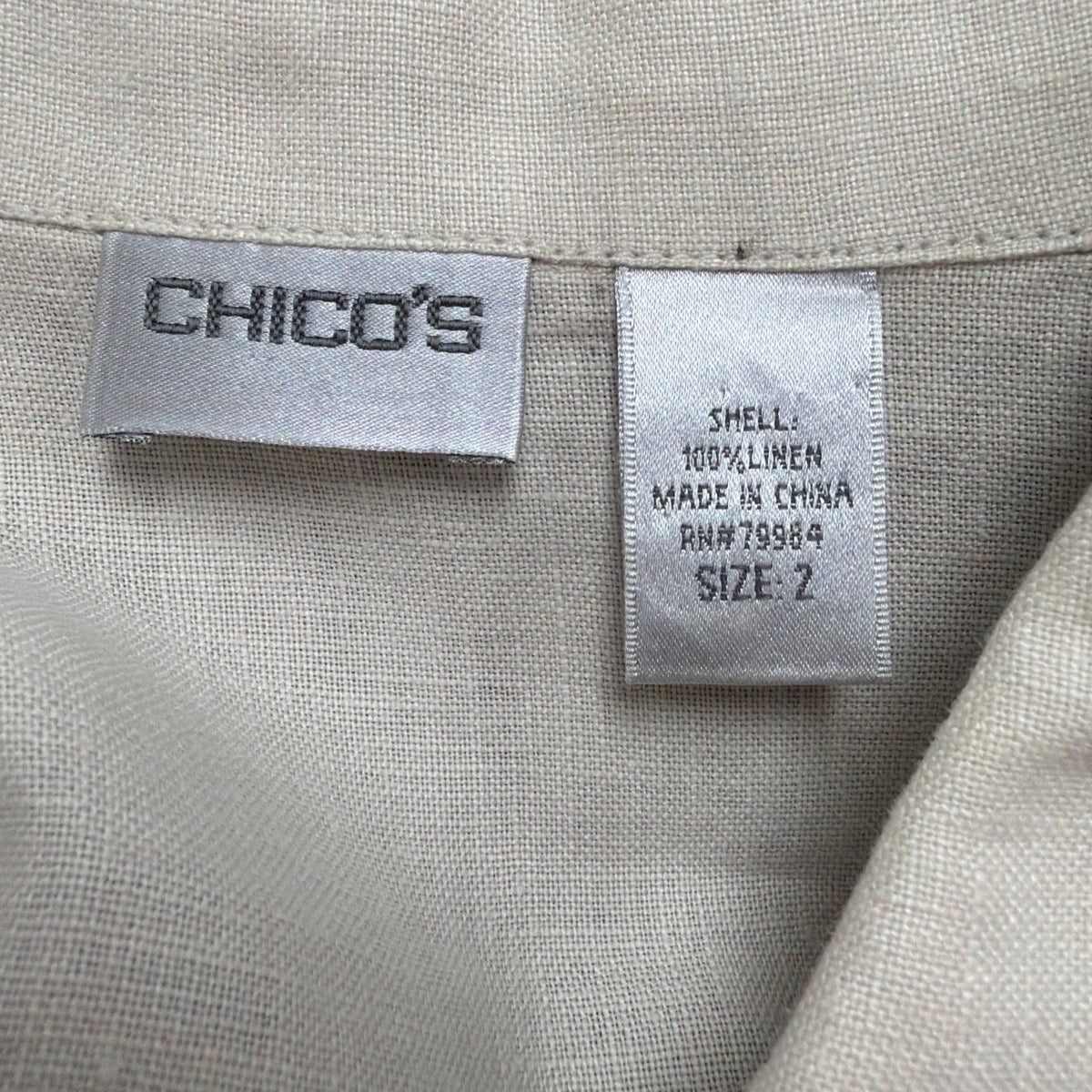 Chicos Womens Beige Linen Button-Up Jacket Two Pockets Casual Size 2