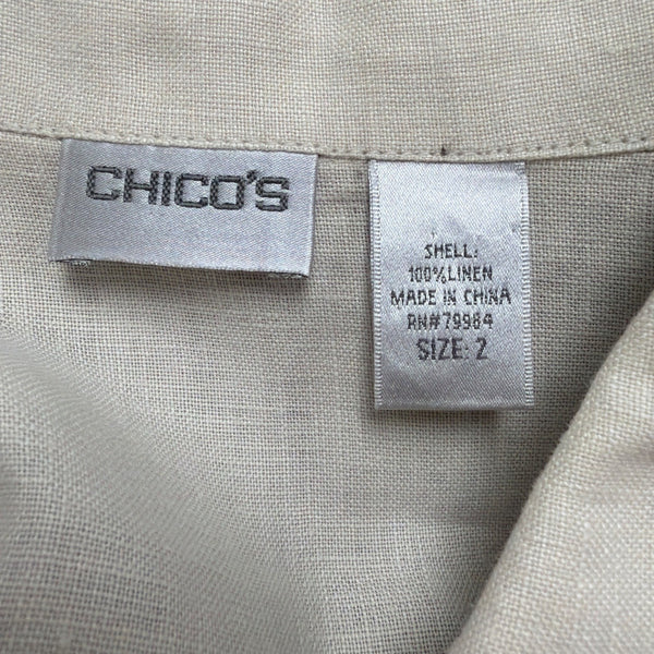 Chicos Womens Beige Linen Button-Up Jacket Two Pockets Casual Size 2