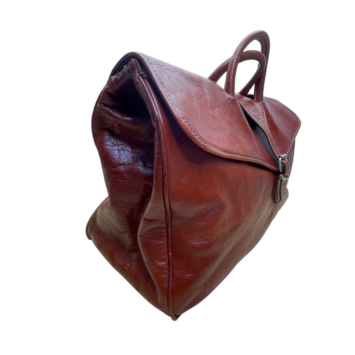 Kervan Leather Unisex Brown Embossed Camel Logo Double Handles Travel Duffel Bag