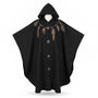 Coloratura Womens Black Wool Hooded Poncho With Feather Appliqué One Size