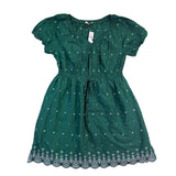Loft Womens Green Cotton Short-Sleeve Embroidered Dress W/ Waist Tie Size L