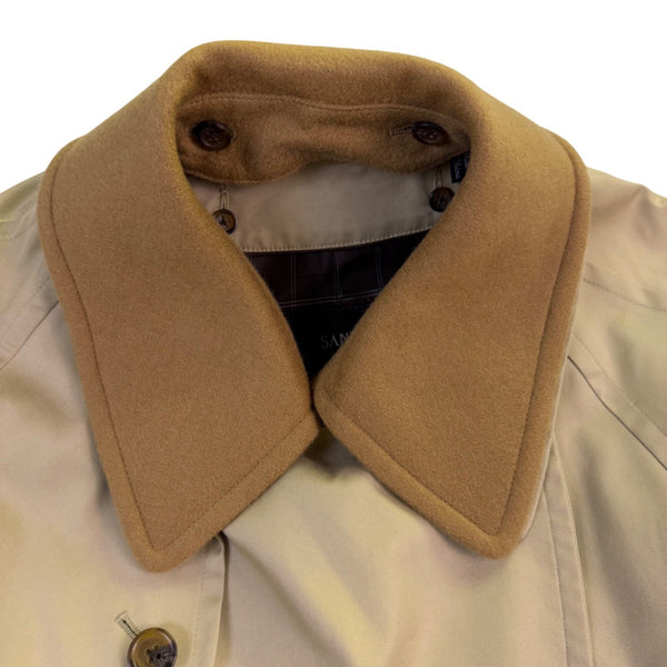 Sanyo Mens Khaki Double Breasted Trench Coat With Belt Wool Collar 42R