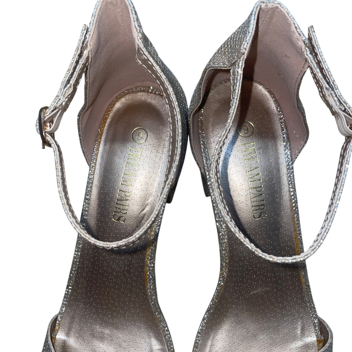 Dream Pairs Women’s Golden Glitter Open Toe Low-Chunk Ankle Strap Heels Size 9